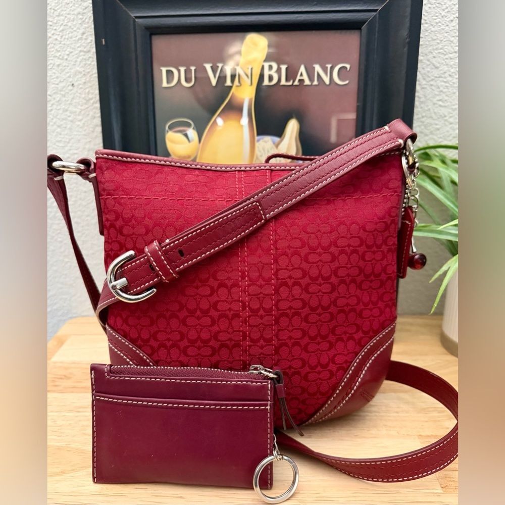 COACH Vintage 3 Piece Set Red Mini “C” Canvas & Leather Tote, Crossbody, Wallet. - Picture 9 of 11